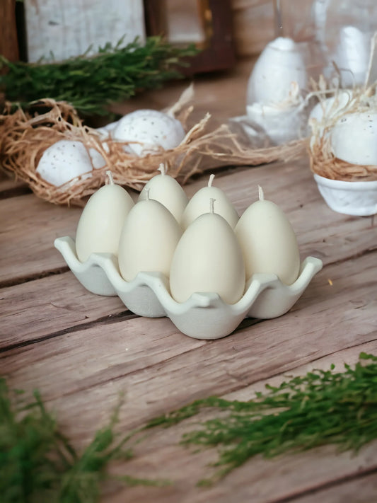 Eggeskål med 6 lysegg i rapsvoks