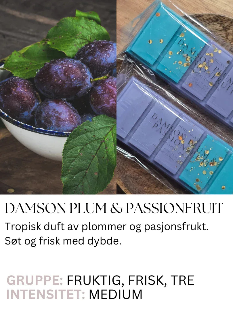 damson-plum-pasjonsfrukt-passionfruit-plomme-designgaver-vokssmelt-duftvoks-smeltevoks - DesignGaver