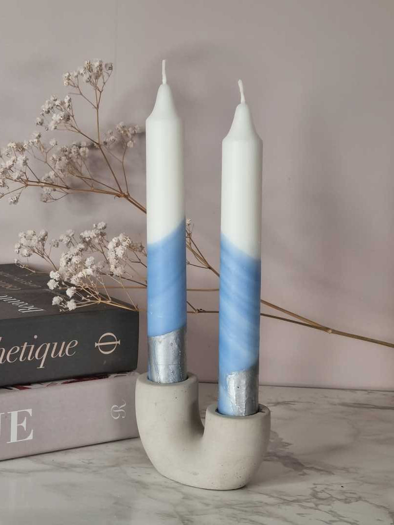 Dipdye Kronelys- blå og sølv - Kronelys