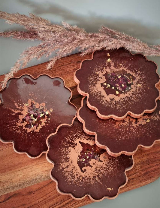 Flowers 4 stk bordbrikker i resin - Coasters