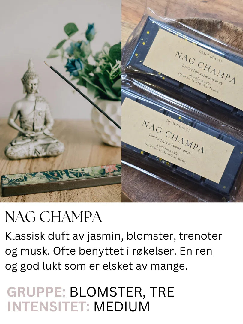 Nag champa røkelse duftvoks jasmin. Populær lukt hos DesignGaver