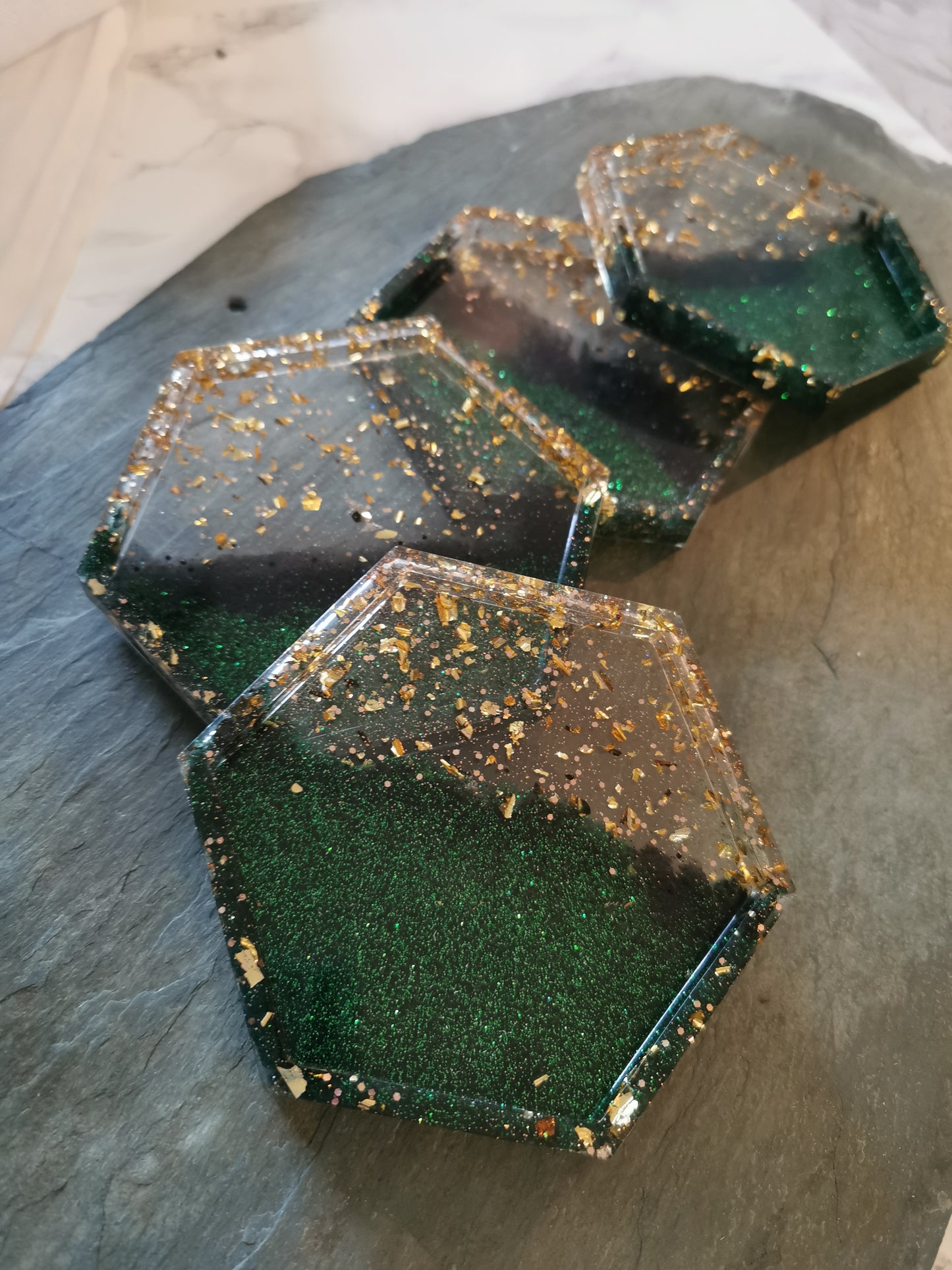 Hexagon Glassbrikke/Coaster med kant - Håndstøpt