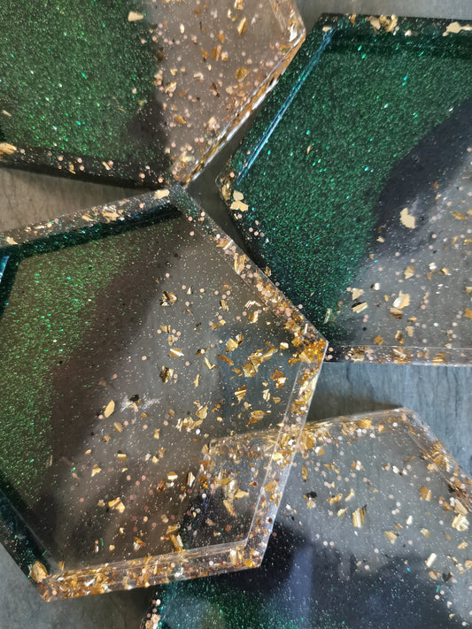 Hexagon Glassbrikke/Coaster med kant - Håndstøpt