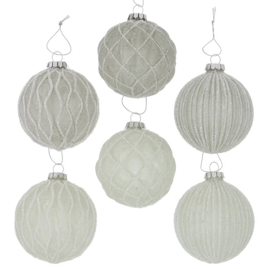 Juletrekule – Rillet Frostet Glass med Glitter - 8 cm