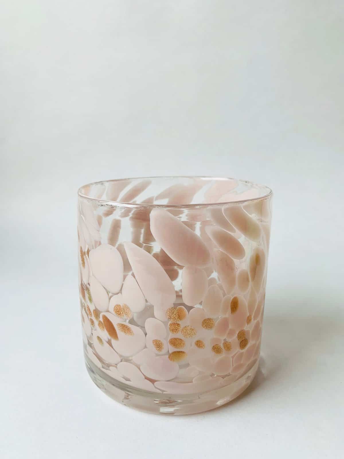Lysholder - Munnblåst - Rosa med gulldetaljer - 10 cm