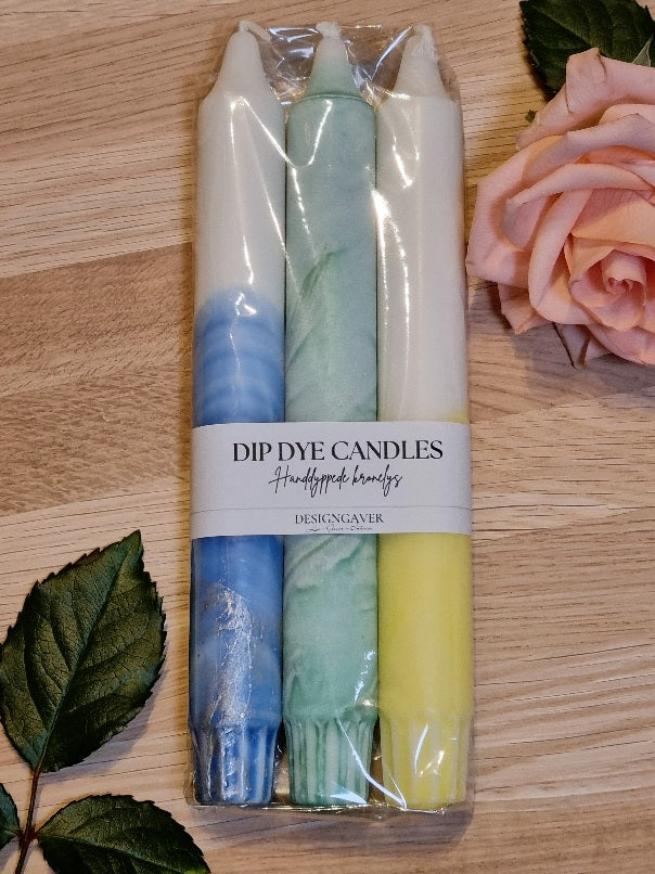 Dip Dye Candles - Kronelys Blå/Grønn/Gul