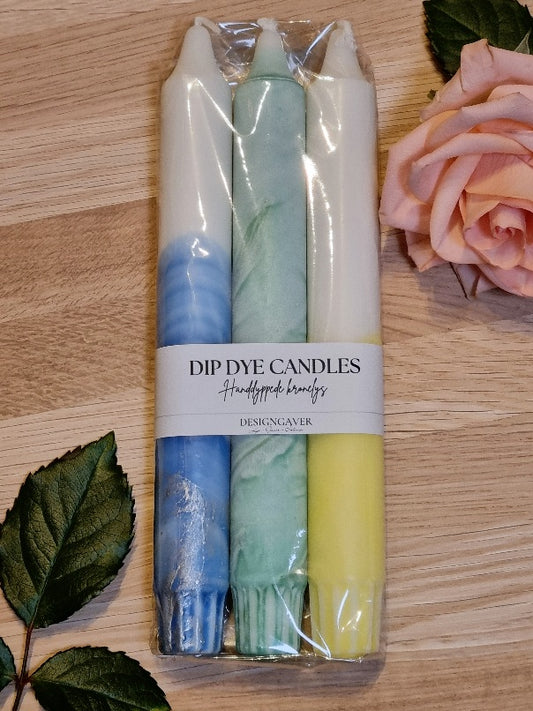 Dip Dye Candles - Kronelys Blå/Grønn/Gul