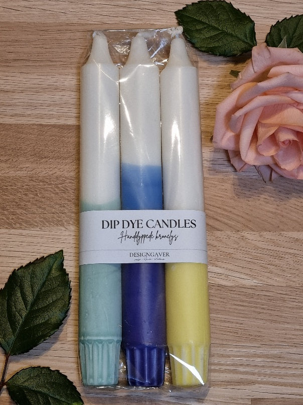 Dip Dye Candles - Kronelys Blå/Grønn/Gul