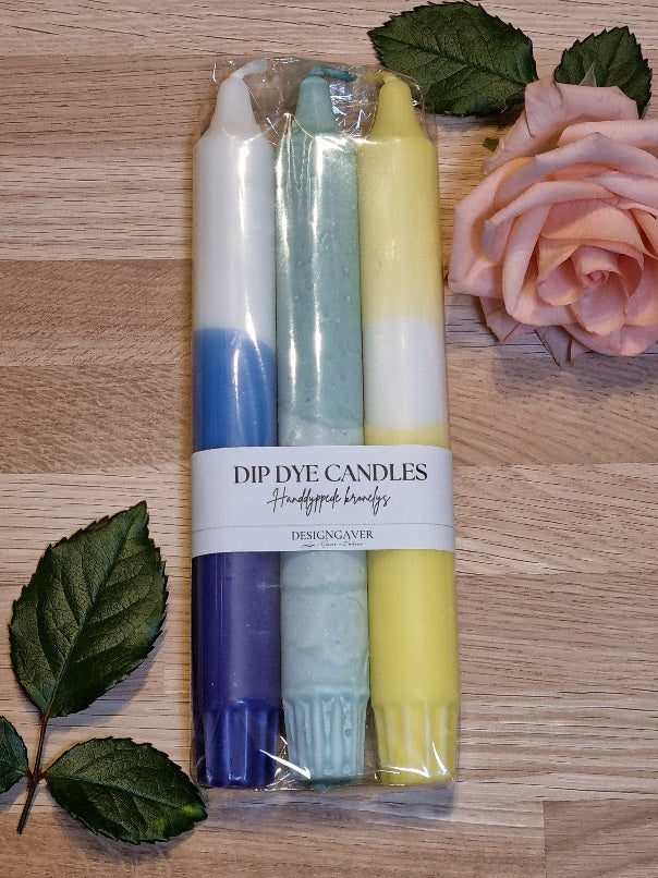 Dip Dye Candles - Kronelys Blå/Grønn/Gul