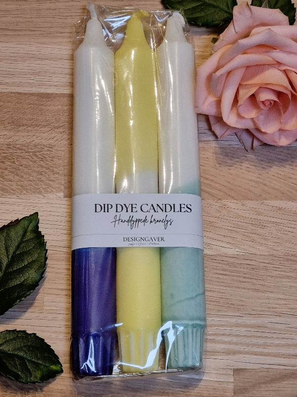 Dip Dye Candles - Kronelys Blå/Grønn/Gul