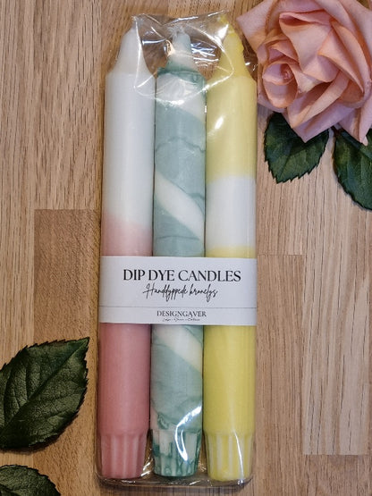 Dip Dye Candles - Kronelys Rosa/Grønn/Gul