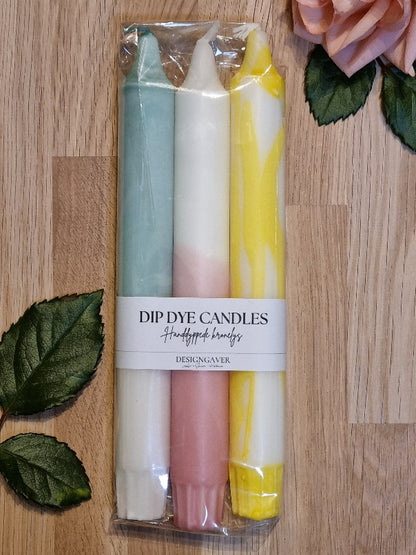 Dip Dye Candles - Kronelys Rosa/Grønn/Gul