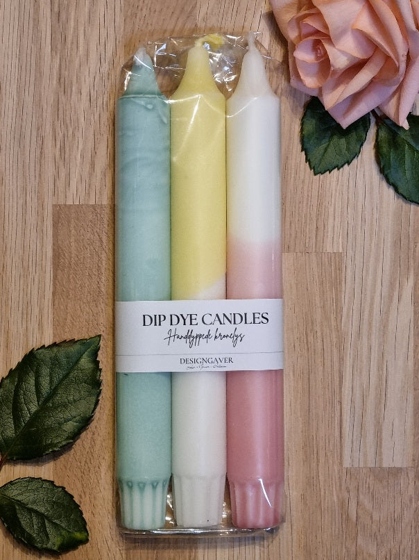 Dip Dye Candles - Kronelys Rosa/Grønn/Gul