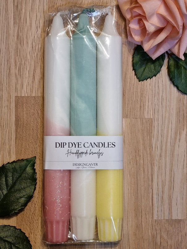 Dip Dye Candles - Kronelys Rosa/Grønn/Gul