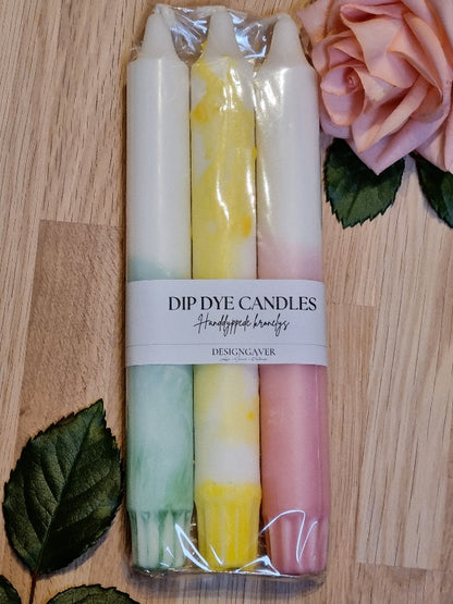 Dip Dye Candles - Kronelys Rosa/Grønn/Gul