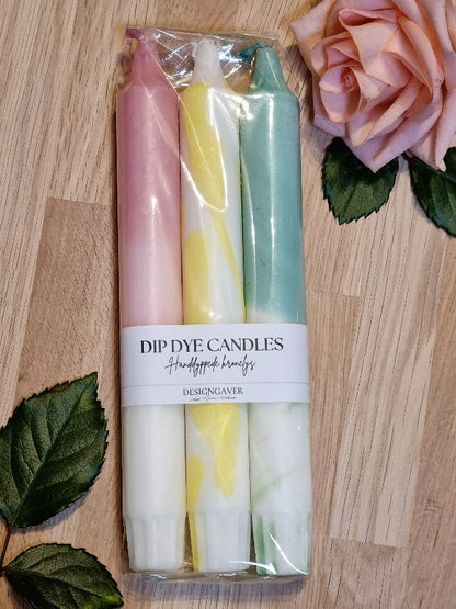 Dip Dye Candles - Kronelys Rosa/Grønn/Gul