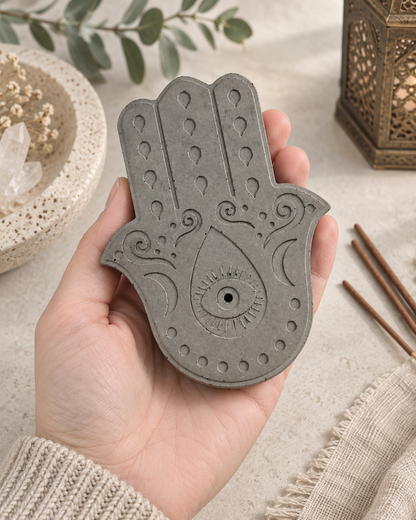 Røkelsesholder Hamsa hånd – håndstøpt i sement