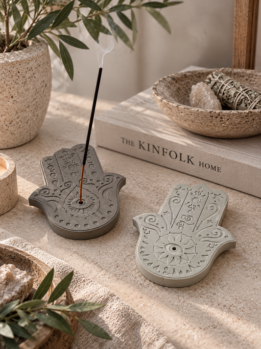 Røkelsesholder Hamsa hånd – håndstøpt i sement