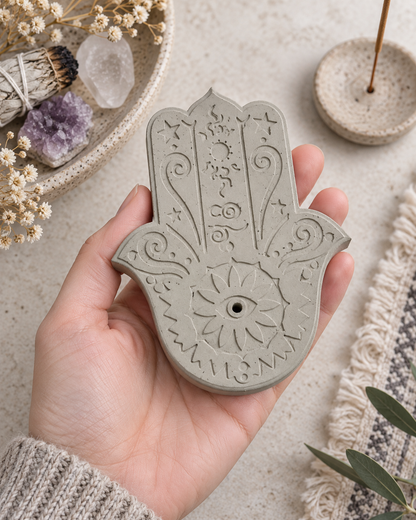 Røkelsesholder Hamsa hånd – håndstøpt i sement