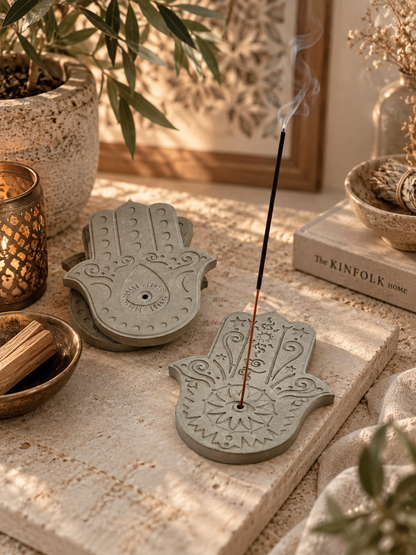 Røkelsesholder Hamsa hånd – håndstøpt i sement