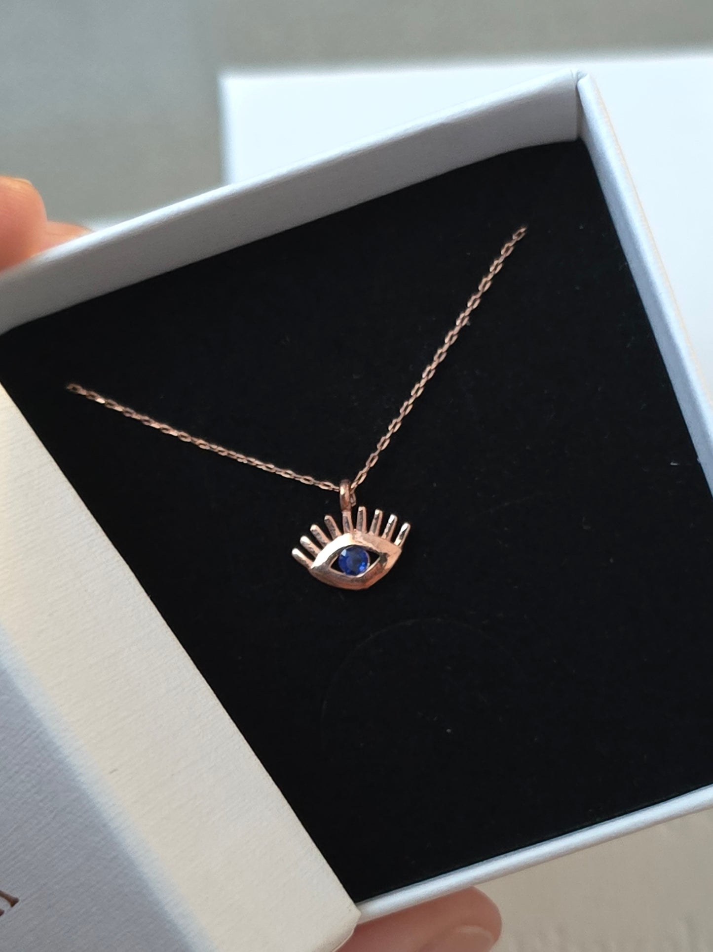 Nazar Evil Eye - Halskjede 43 cm - Rosegullfarget 925 sterling sølv