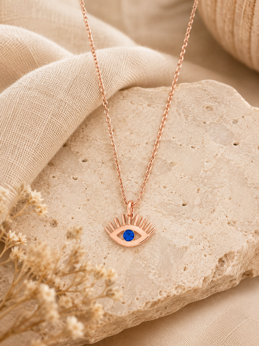 Nazar Evil Eye - Halskjede 43 cm - Rosegullfarget 925 sterling sølv