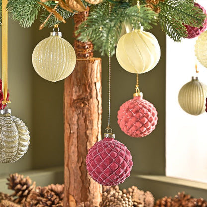 Juletrekule - Rille - 8 cm - Rosegull/Beige