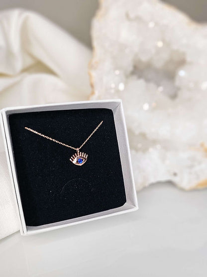 Nazar Evil Eye - Halskjede 43 cm - Rosegullfarget 925 sterling sølv