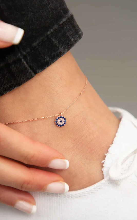 Evil Eye - Ankelkjede i rosegullforgylt 925 sterling sølv