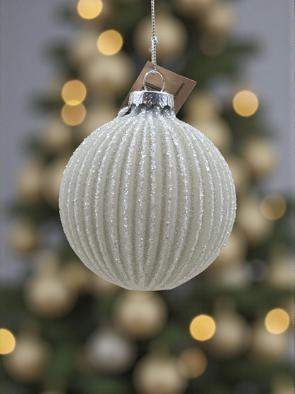 Juletrekule – Rillet Frostet Glass med Glitter - 8 cm