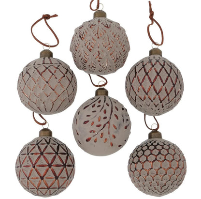 Juletrekule – Kobber med Rutemønster og Kalket Overflate - 8 cm