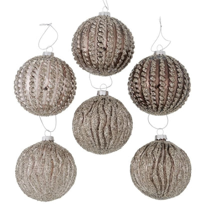 Juletrekule – Brun Blank med Glitterdekor - 8 cm - Kun 1 igjen