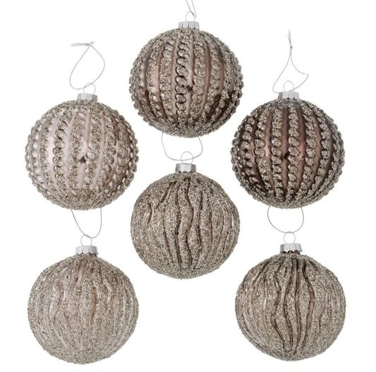 Juletrekule – Brun Blank med Glitterdekor - 8 cm - Kun 1 igjen