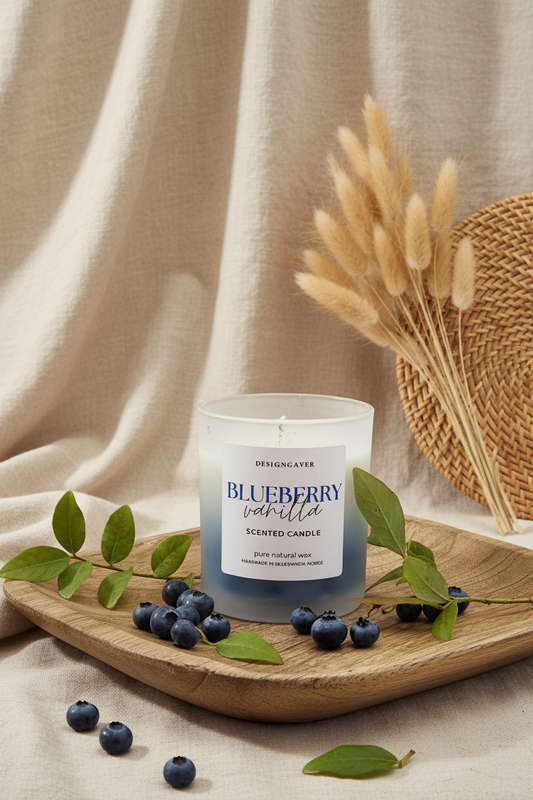 Blueberry & Vanilla - Duftlys 220gram i frosted glass